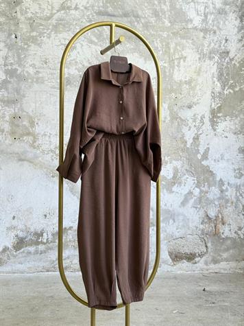 Tensel Kumaş Şalvar Model Takım (Kahve)