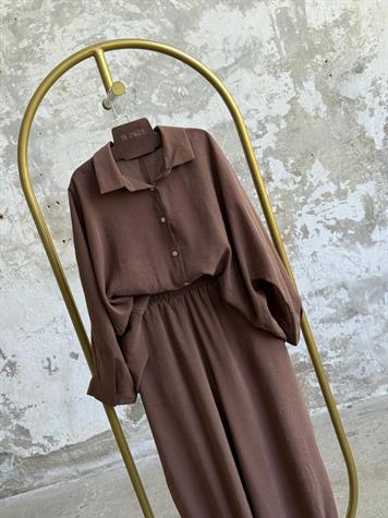Tensel Kumaş Şalvar Model Takım (Kahve)