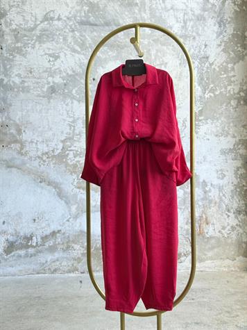 Tensel Kumaş Şalvar Model Takım (Kırmızı)