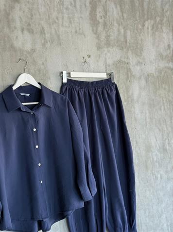 Tensel Kumaş Şalvar Model Takım (Lacivert)