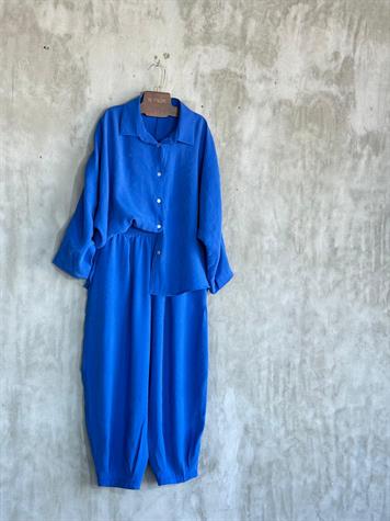 Tensel Kumaş Şalvar Model Takım (Sax Mavi)