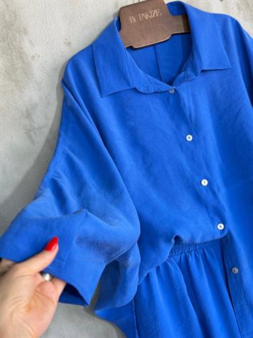 Tensel Kumaş Şalvar Model Takım (Sax Mavi)