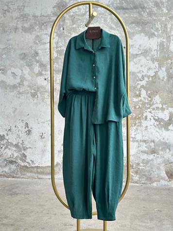 Tensel Kumaş Şalvar Model Takım (Zümrüt)