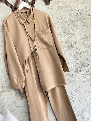 Tensel Püsküllü Gömlek Ve Pantolon (Camel)
