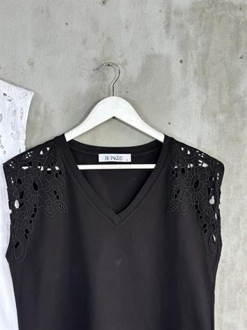 Tığ İşçilikli Lüks Kaliteli Tişört (Siyah/Beyaz/Gri)