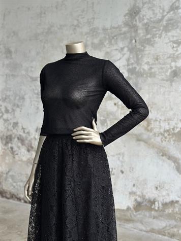 Transparan Dik Yaka Simli Bluz