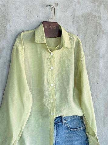 Transparan Keten Kumaş Oversize Gömlek (Haki)