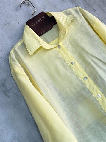 Transparan Keten Kumaş Oversize Gömlek (sarı)
