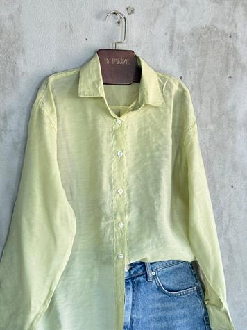Transparan Keten Kumaş Oversize Gömlek (Haki)