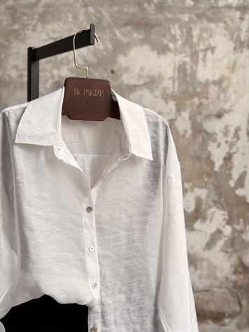 Transparan Keten Kumaş Oversize Gömlek (Beyaz)