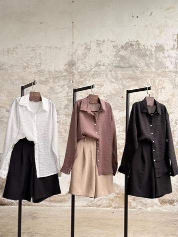 Transparan Keten Kumaş Oversize Gömlek (Beyaz)