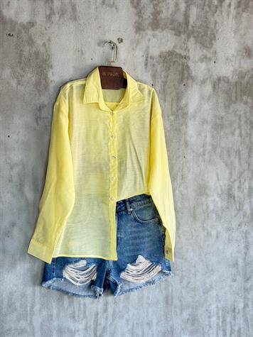 Transparan Keten Kumaş Oversize Gömlek (sarı)