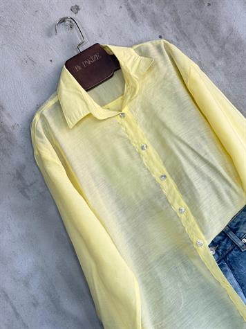 Transparan Keten Kumaş Oversize Gömlek (sarı)