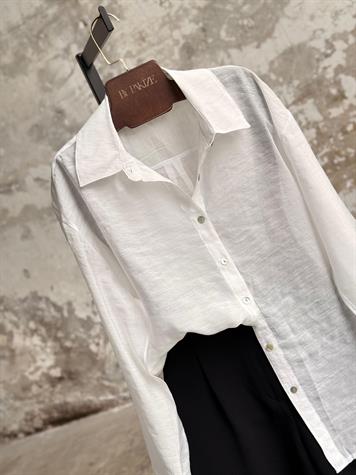 Transparan Keten Kumaş Oversize Gömlek (Beyaz)
