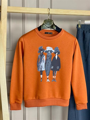 Üç Kadın Desenli Sweat (Kiremit)