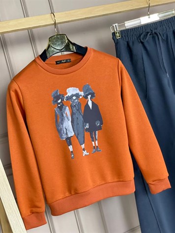 Üç Kadın Desenli Sweat (Kiremit)