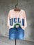 Ucla Yazılı  Kedi Baskılı Oversize Dokuma Tişört (Pudra)