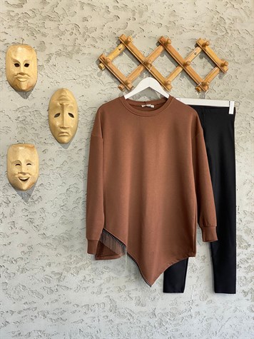 Ucu Zincir Detaylı Tunik Sweat (Kahve)