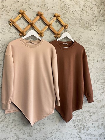 Ucu Zincir Detaylı Tunik Sweat (Kahve)