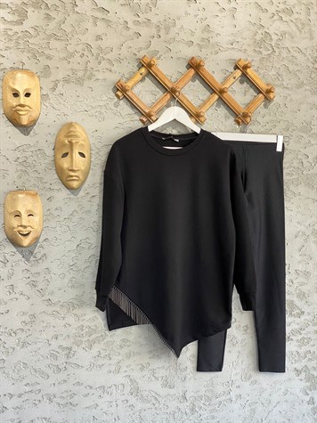 Ucu Zincir Detaylı Tunik Sweat (Siyah)