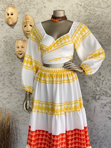 Üst Bel Bağlamalı Çan Etek Takım (Kırmızı)