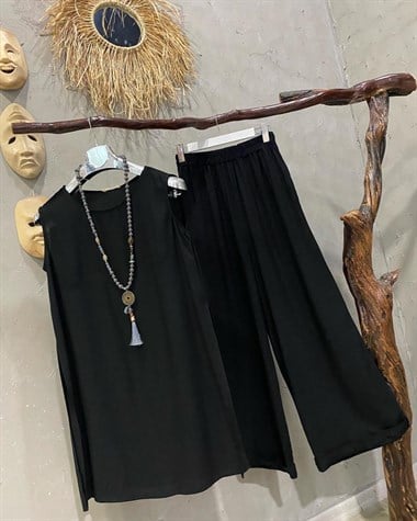 Üstü Uzun Tunik Bluzlu Pantolonlu Takım (SİYAH)