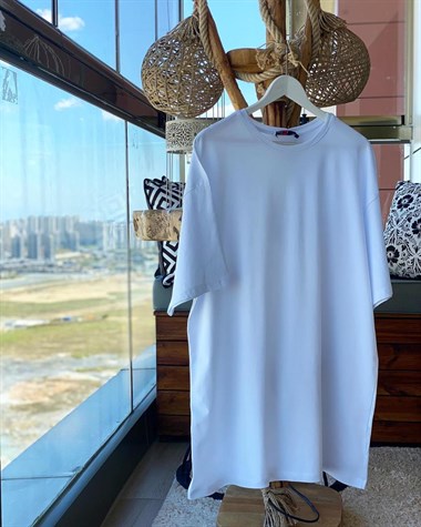 Uzun Tunik Salaş Tshirt (BEYAZ)