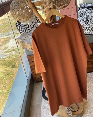 Uzun Tunik Salaş Tshirt (KİREMİT)