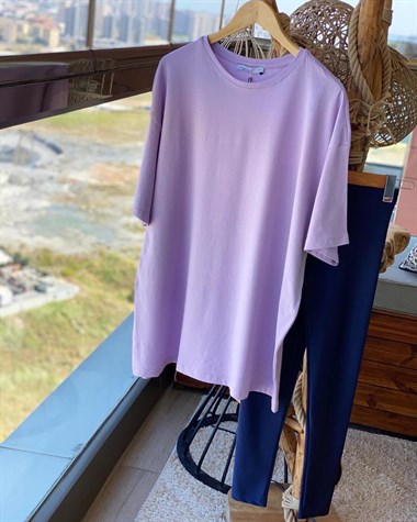 Uzun Tunik Salaş Tshirt (LİLA)