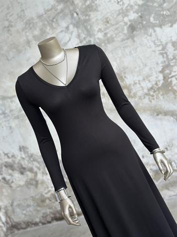 V Yaka Basic Elbise (Siyah)