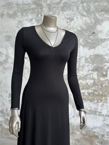 V Yaka Basic Elbise (Siyah)