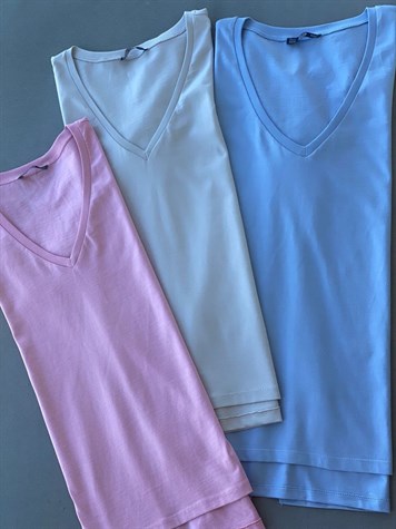 V Yaka Basic Tshirt (Pembe & Mavi)