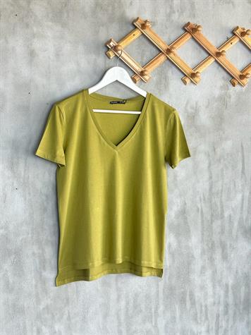 V Yaka Dilvin Basic T-Shirt (Haki/Bej)