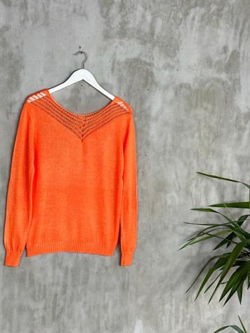 V Yaka File Detaylı Kadın Kazak (Oranj)