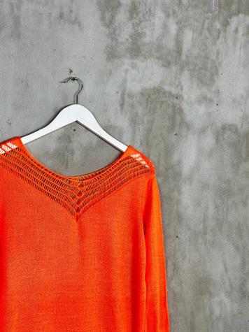 V Yaka File Detaylı Kadın Kazak (Oranj)