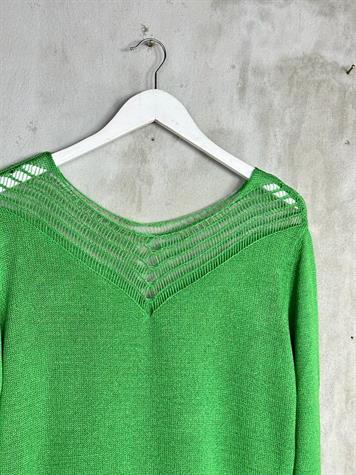 V Yaka File Detaylı Kadın Kazak (Yeşil)