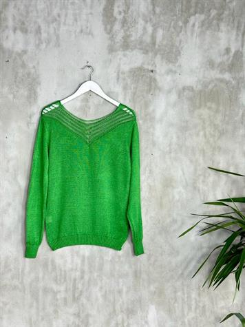 V Yaka File Detaylı Kadın Kazak (Yeşil)