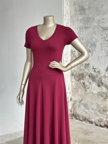V Yaka Modal Kumaş Kiloş Elbise (Bordo)