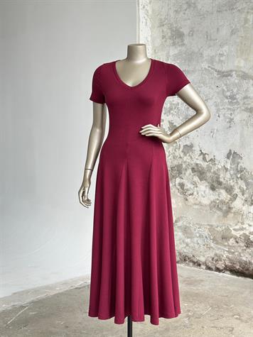 V Yaka Modal Kumaş Kiloş Elbise (Bordo)