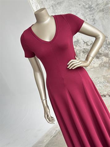 V Yaka Modal Kumaş Kiloş Elbise (Bordo)