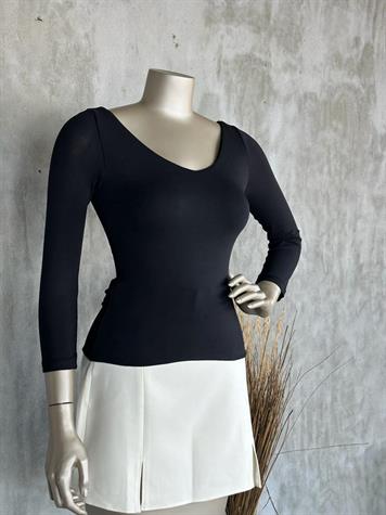 V Yaka Top (Siyah)
