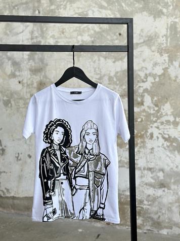 Varak Detaylı Kız Baskılı T-shirt(BEYAZ)