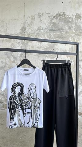 Varak Detaylı Kız Baskılı T-shirt(BEYAZ)