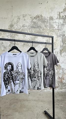 Varak Detaylı Kız Baskılı T-shirt(gri)