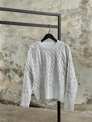 Varak Kaplamalı Saç Örgü Kazak (Gümüş)