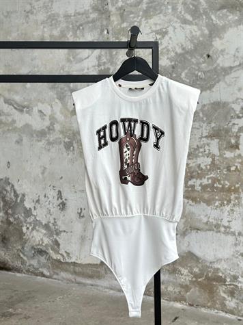 Vatka Detay Nakışlı Body Suit Tişört (Beyaz)