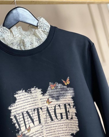 Vintage Baskı Desenli Bluz