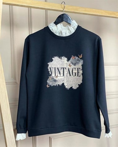Vintage Baskı Desenli Bluz