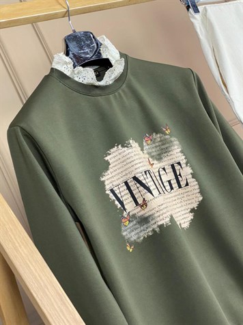 Vintage Baskı Desenli sweat (YEŞİL)