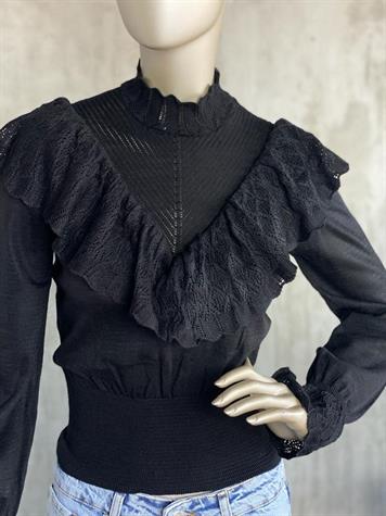 Vintage Model Beli Korseli Triko Kazak (Siyah)